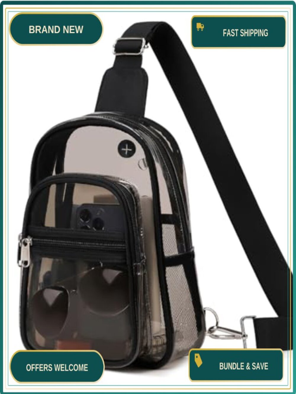 Clear Stadium Approved Bag Waterproof TPU Crossbody Fanny Pack